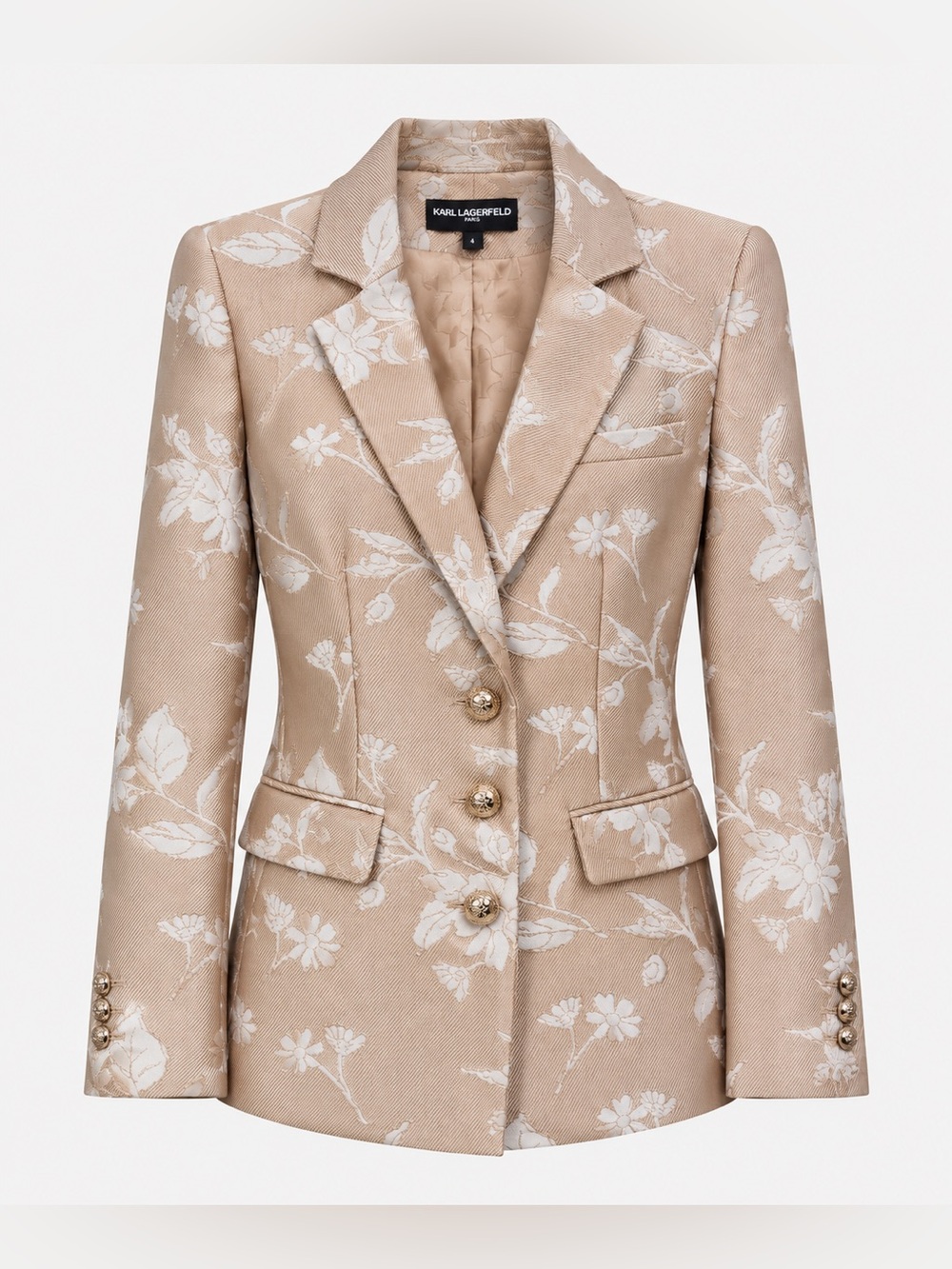 Karl Lagerfeld Paris Beige White Floral Jacquard Tailored Blazer size S